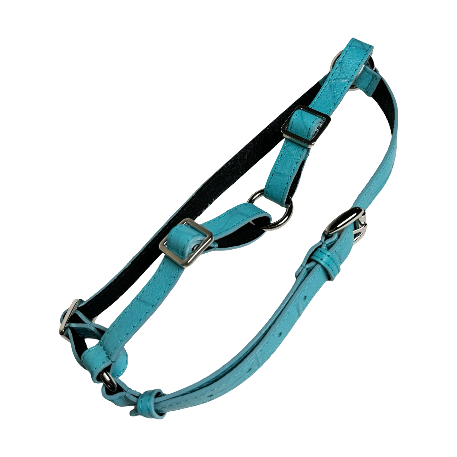 The Tiffany Collection. Gorgeous Turquoise Blue Embossed Croc Italian Leather Harness, With Silver Hardware