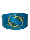 Dark Turquoise 3” Wide Style Snake Collar With Green Rhinestone Alligators