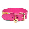 Luxury Pet Fashion Fuchsia Floral Italian Leather Collar With A Custom Gold Heart