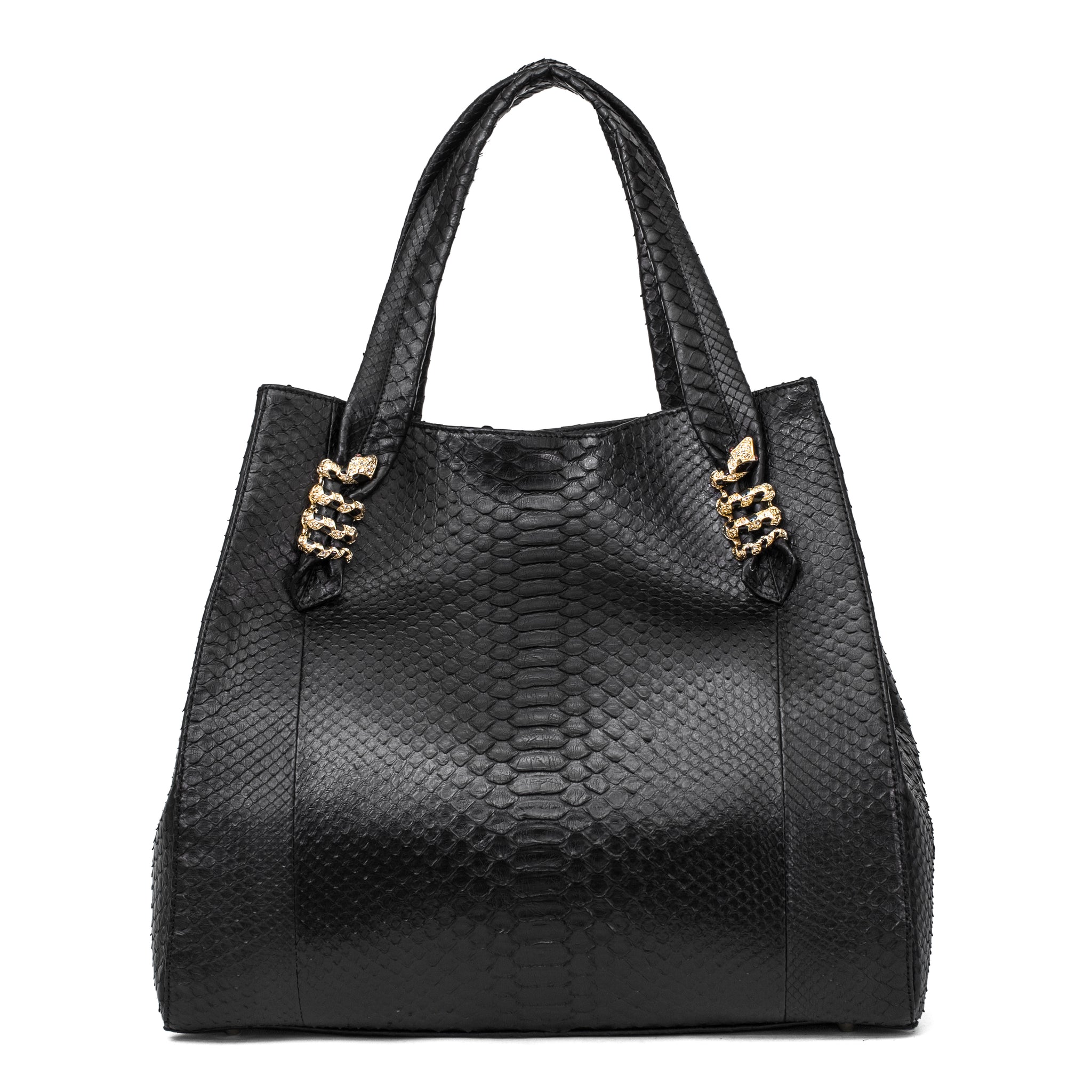 Large Black Python Shopper Bag