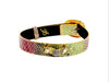 Yellow and Red Multi Color Embossed Snake Italian Leather Collar With Gold and Black Art Deco Italian Hardware