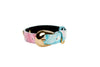 XS Abstract Floral Print Italian Leather Collar With Gold Oval Hardware