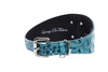 Turquoise Embossed Croc Italian Leather 3” Wide Style Collar With Large Silver Custom Rivet