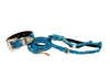 Blue Floral Mosaic Italian Leather/Swarovski Collar, Leash, Harness Set