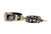Black, Gold, Silver Iridescent Snake Collar & Leash Set With Swarovski Crystal Hardware