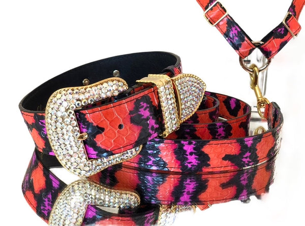 Luxury Pet Fashion Olive Snakeskin Collar & Leash Set - Allysa Payne  Beverly Hills