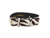 Distressed Brown & White Zebra Print Hair On Hide Classic Collar with Gold Classic Hardware
