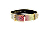 Yellow and Red Multi Color Embossed Snake Italian Leather Collar With Modern Gold Italian Hardware
