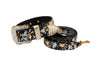 Black, Gold, Silver Iridescent Snake Collar & Leash Set With Swarovski Crystal Hardware