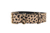 Champagne Gold Leopard Print Italian Leather Reversible Heart Locket/Classic Collar & Leash Set
