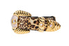 Leopard Print  Italian Leather Collar With Swarovski Crystal Hardware Set Of 2