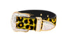 Yellow, Green, Black, Orange Leopard Print Hair On Hide Italian Leather Collar, With Swarovski Crystal Hardware
