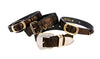 Dark Brown/Bronze Abstract Leopard Print Italian Leather Set Of 4 Collars With Italian Hardware