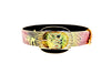 Yellow and Red Multi Color Embossed Snake Italian Leather Collar With Gold and Black Art Deco Italian Hardware