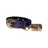 XS 7”-14” Purple/Gold Embossed Croc Italian Leather Collar/Custom Gold Oval Italian Hardware & Swarovski Crystal Charm