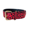 Red & Black Leopard Print Italian Leather Classic Collar