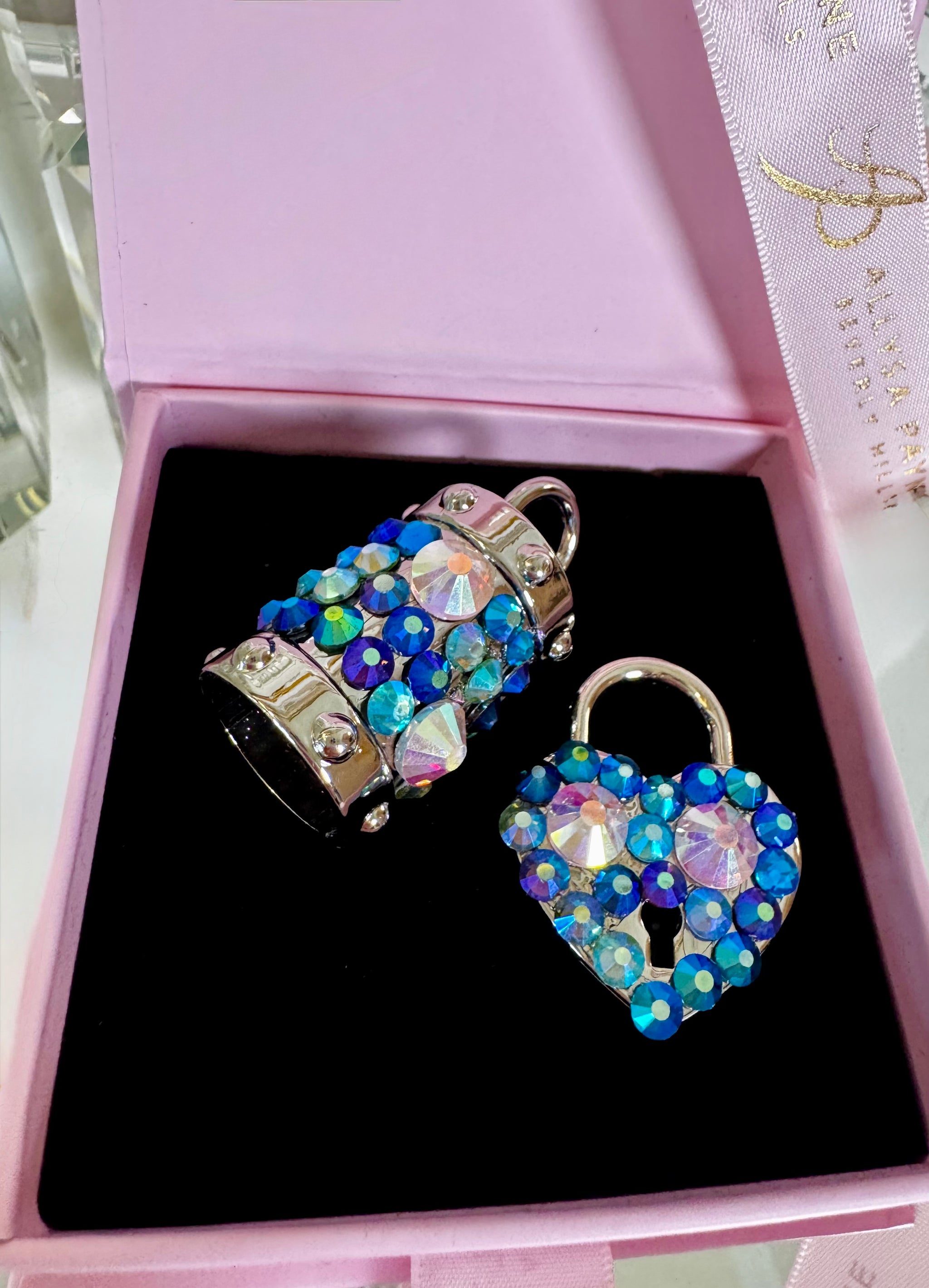 Blue Swarovski Crystal Love Charm Set by Allysa Payne Beverly Hills