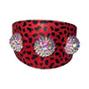 Glam Red & Black Leopard Print/ Custom Swarovski Crystal Rivet Collar
