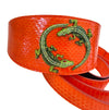Orange Snake 3” Wide Style Collar & Leash Set With Green Rhinestone Alligators!