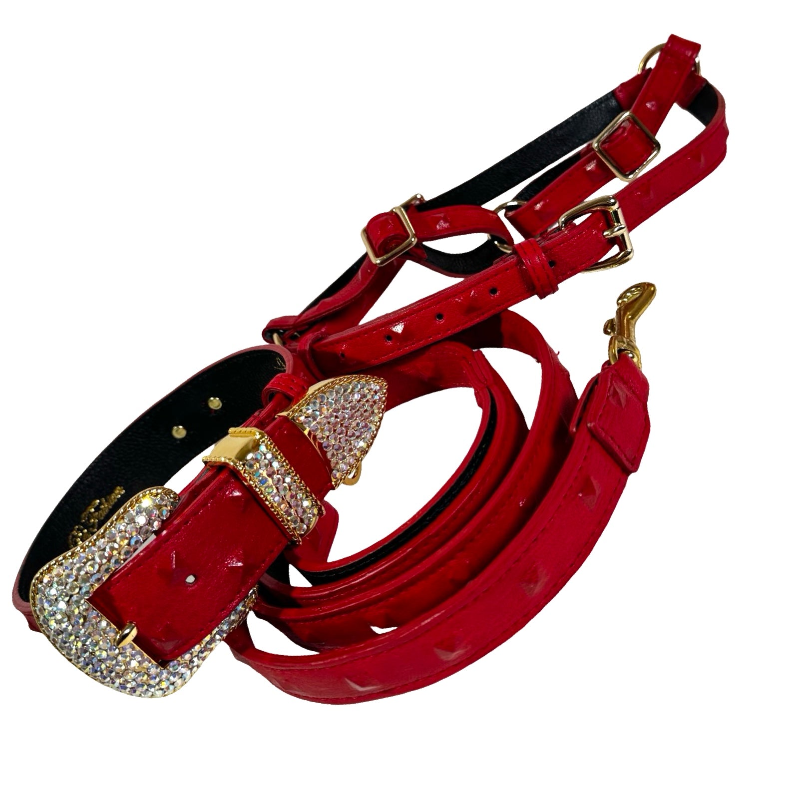 Bella Rosso Swarovski Crystal Collar Leash & Harness Luxe Set