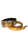 Glam Gold Embossed Studded Italian Leather Collar & Leash Set With Our Custom Swarovski Crystal Buckle