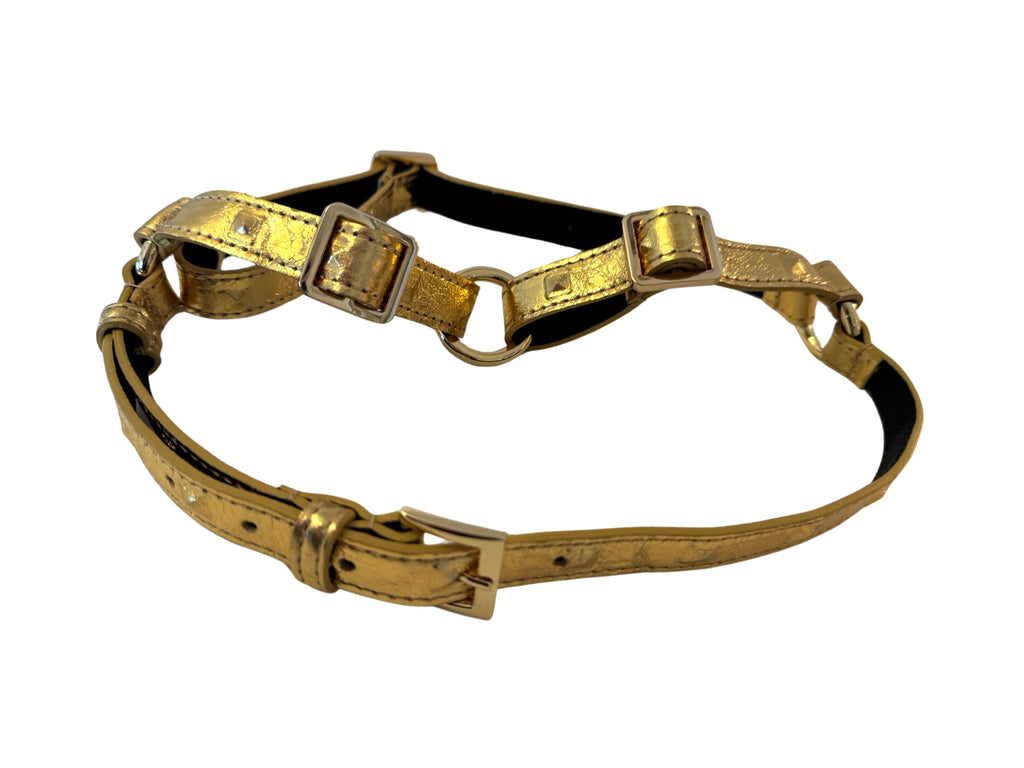 Glam Gold Embossed Studded Italian Leather Harness - Allysa  display picture 1