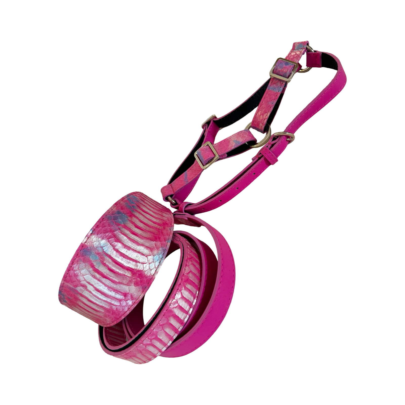 Pavé In Pink Authentic Iridescent Snake 3-Inch Wide Style Statement Collar, Leash, Harness Set