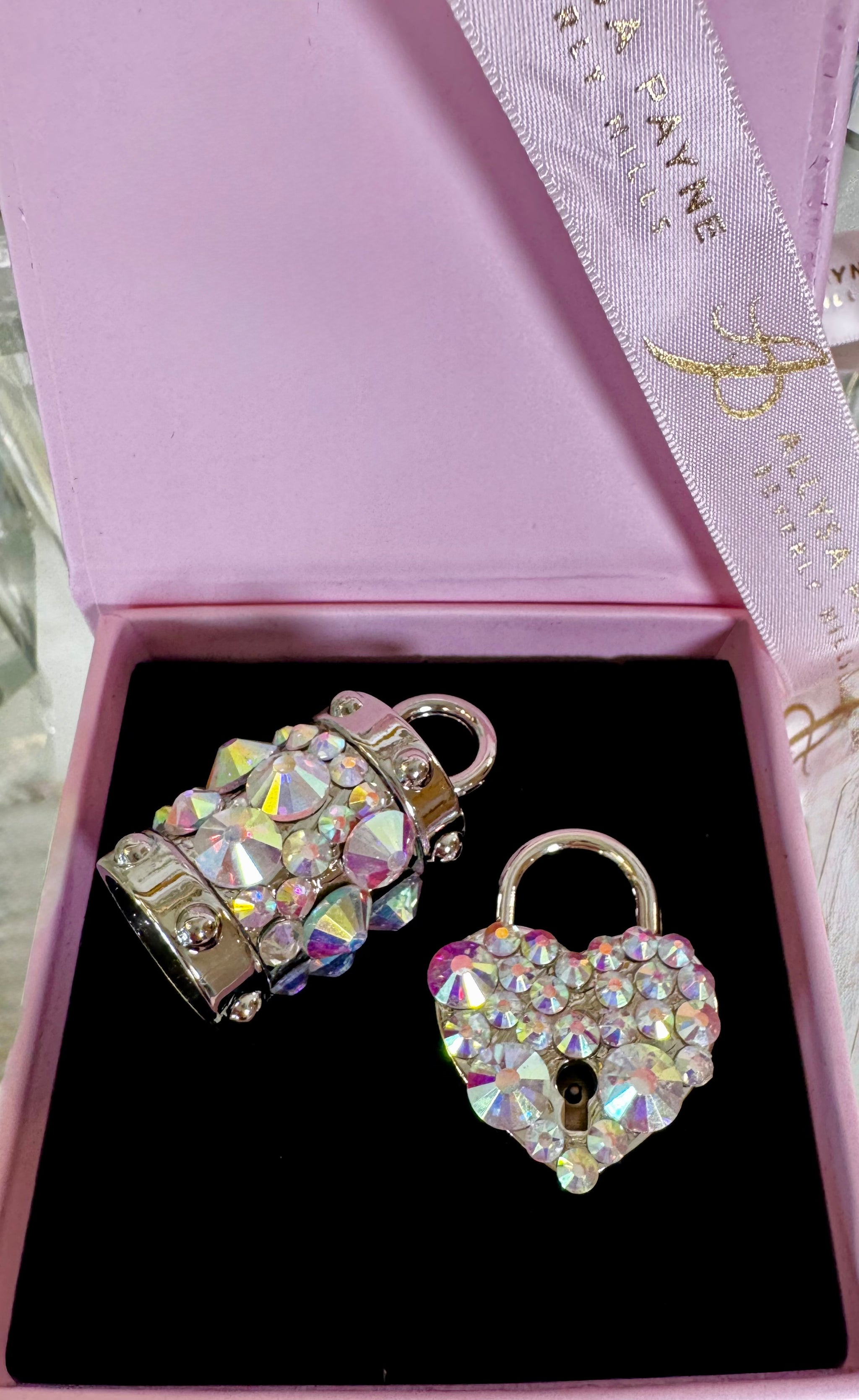 Silver Swarovski Crystal Love Charm Set by Allysa Payne Beverly Hills