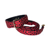 Beautiful & Soft Red & Black Leopard Print Italian Leather Classic Collar & Leash Set