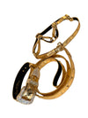 Glam Gold Embossed Studded Italian Leather Collar, Leash & Harness Set With Our Custom Swarovski Crystal Buckle