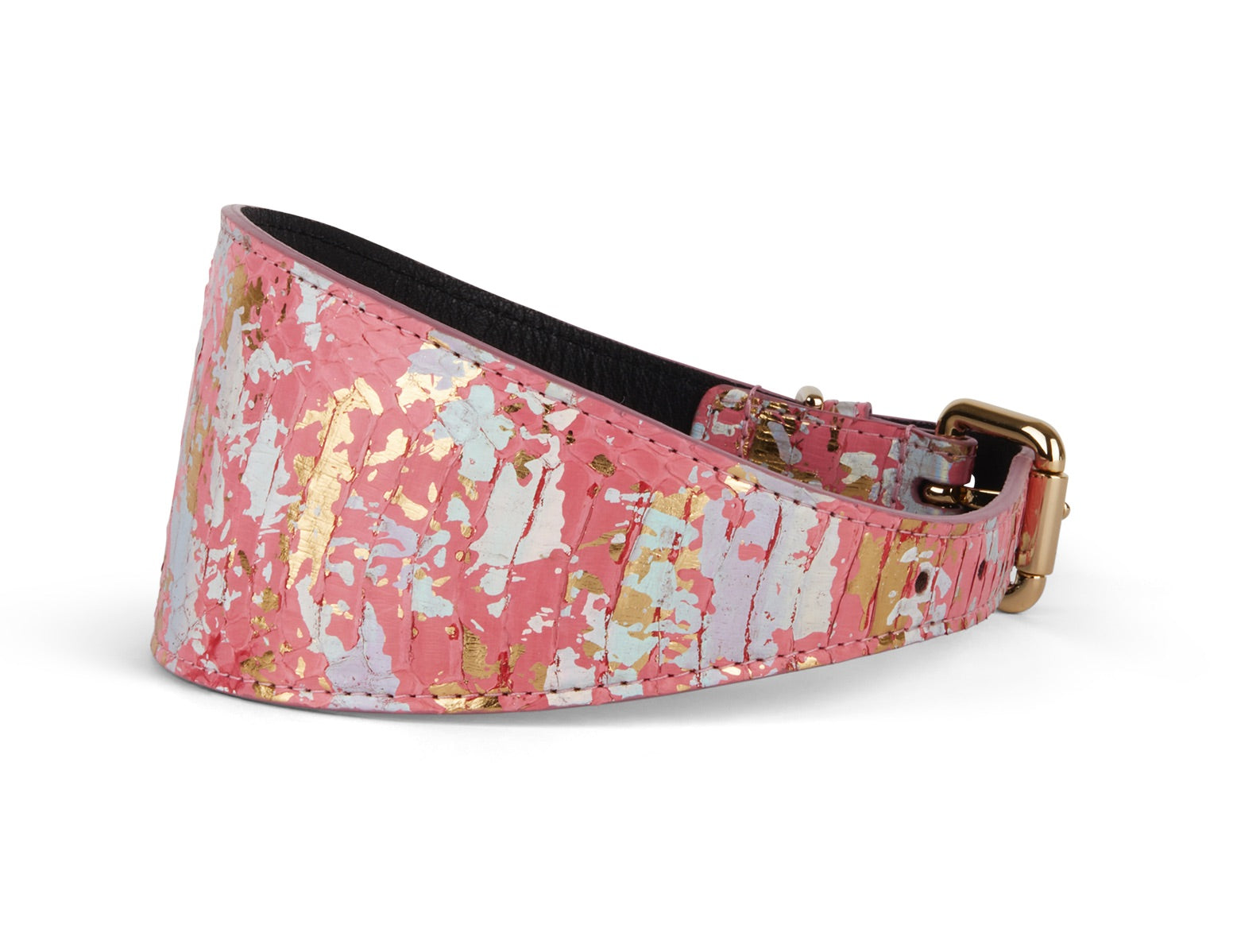 Iridescent Art Deco Pink/Gold/Silver 3” Wide Style Collar - Allysa