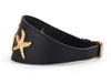 Smooth Black Italian Leather 3” Wide Style Collar With Gold Custom Starfish