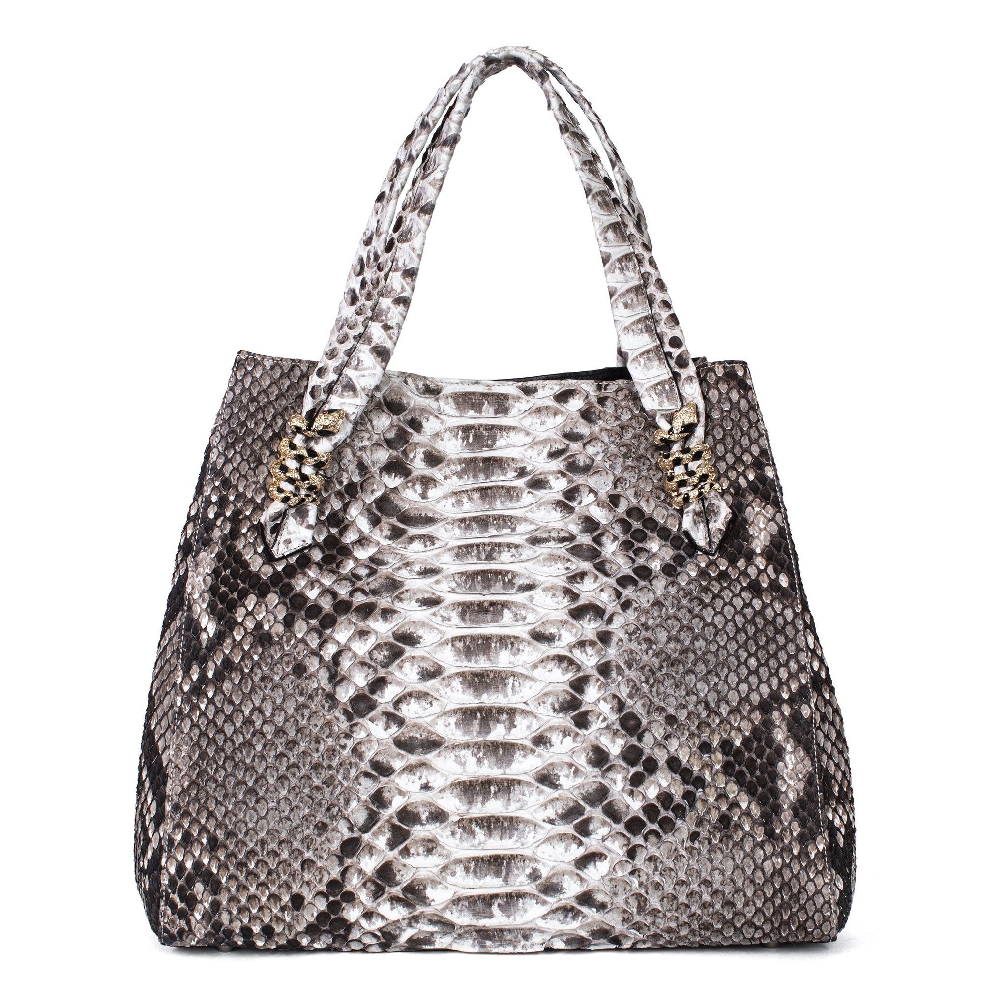 Fashionable Woman Holding Luxury Snakeskin Python Bag. Elegant