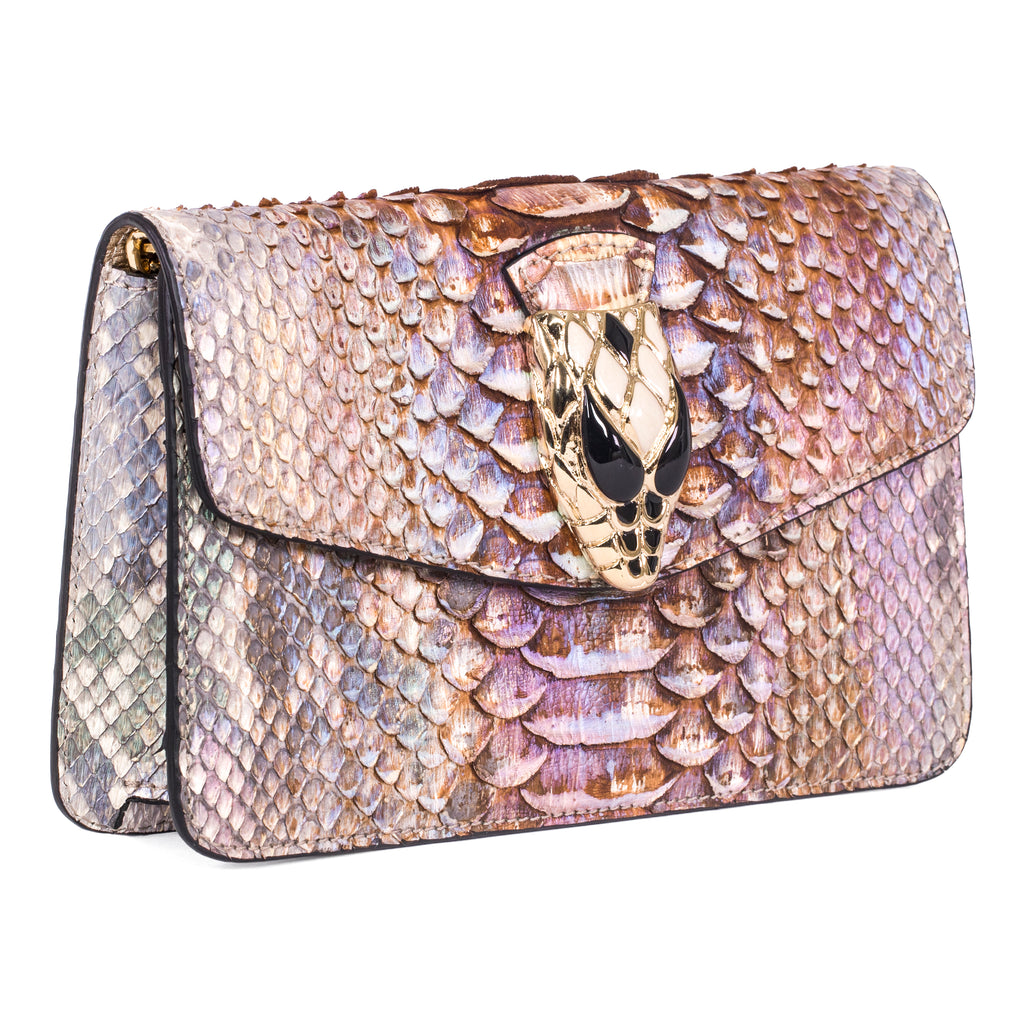 Iridescent Python Clutch with Snake Head - Allysa Payne Beverly Hills