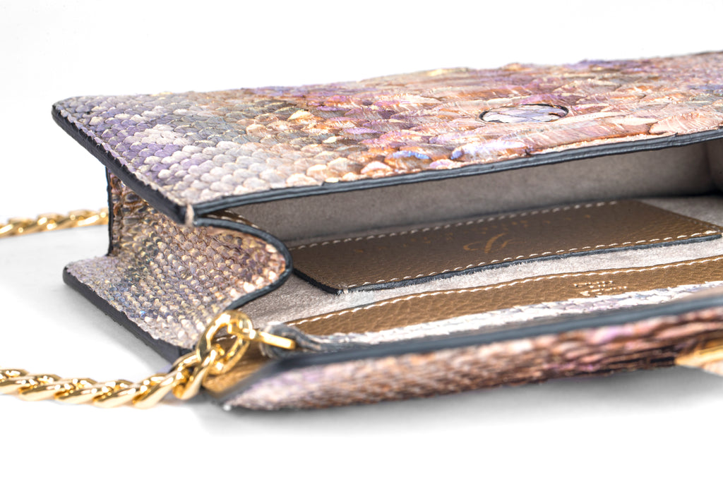 Iridescent Python Clutch with Snake Head - Allysa Payne Beverly Hills