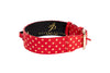 Red & Gold Polka Dot Italian Leather Classic Collar