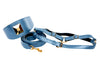 Pearl Blue Italian Leather 3” Wide Style Collar With Our Custom Large Gold Rivet, Leash & Harness Set