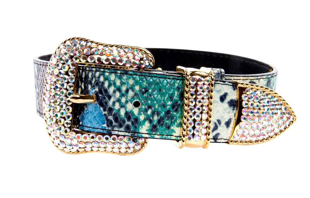 Luxury Pet Fashion Baby Blue/Blue/Bronze 3” Wide Snake Collar - Allysa  Payne Beverly Hills