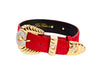 Red Hair On Hide Italian Leather Collar With Ornate Swarovski Hardware