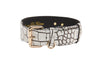 Dark Brown/Off White Embossed Croc Italian Leather Classic Collar With Gold Classic Hardware