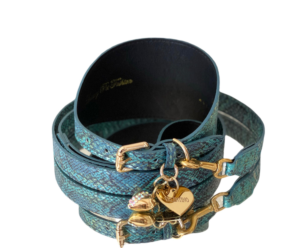 Luxury Pet Fashion Baby Blue/Blue/Bronze 3” Wide Snake Collar - Allysa  Payne Beverly Hills