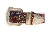 Luxury Pet Fashion Burgundy Floral Mosaic Italian Leather With Gold Swarovski Crystal Hardware