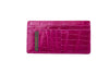 Fuchsia Croc Card Wallet With Zip Pocket