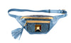 Pearl Blue Italian Leather/Blue Tilapia Fanny Pack With Custom Large Gold Rivet