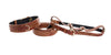 Brown & Gold Embossed Croc Italian Leather 3 piece Italian Hardware Collar, Leash, Harness Set