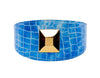 Blue Patent Embossed Croc Italian Leather Collar With Large Gold Custom Rivet