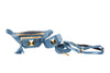 Pear Blue Italian Leather/Blue Tilapia Fanny Pack With Large Gold Rivet & Matching Wide Style Collar, Leash & Harness Set