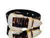 Luxury Pet Fashion Tiger Print Hair On Hide Italian Leather Collar With Swarovski Crystal Hardware