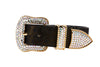 Dark Brown/Bronze Abstract Leopard Print Italian Leather Collar With Swarovski Crystal Hardware