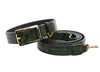 Luxury Pet Fashion Green and Black Embossed Python Italian Leather Collar & Leash Set.